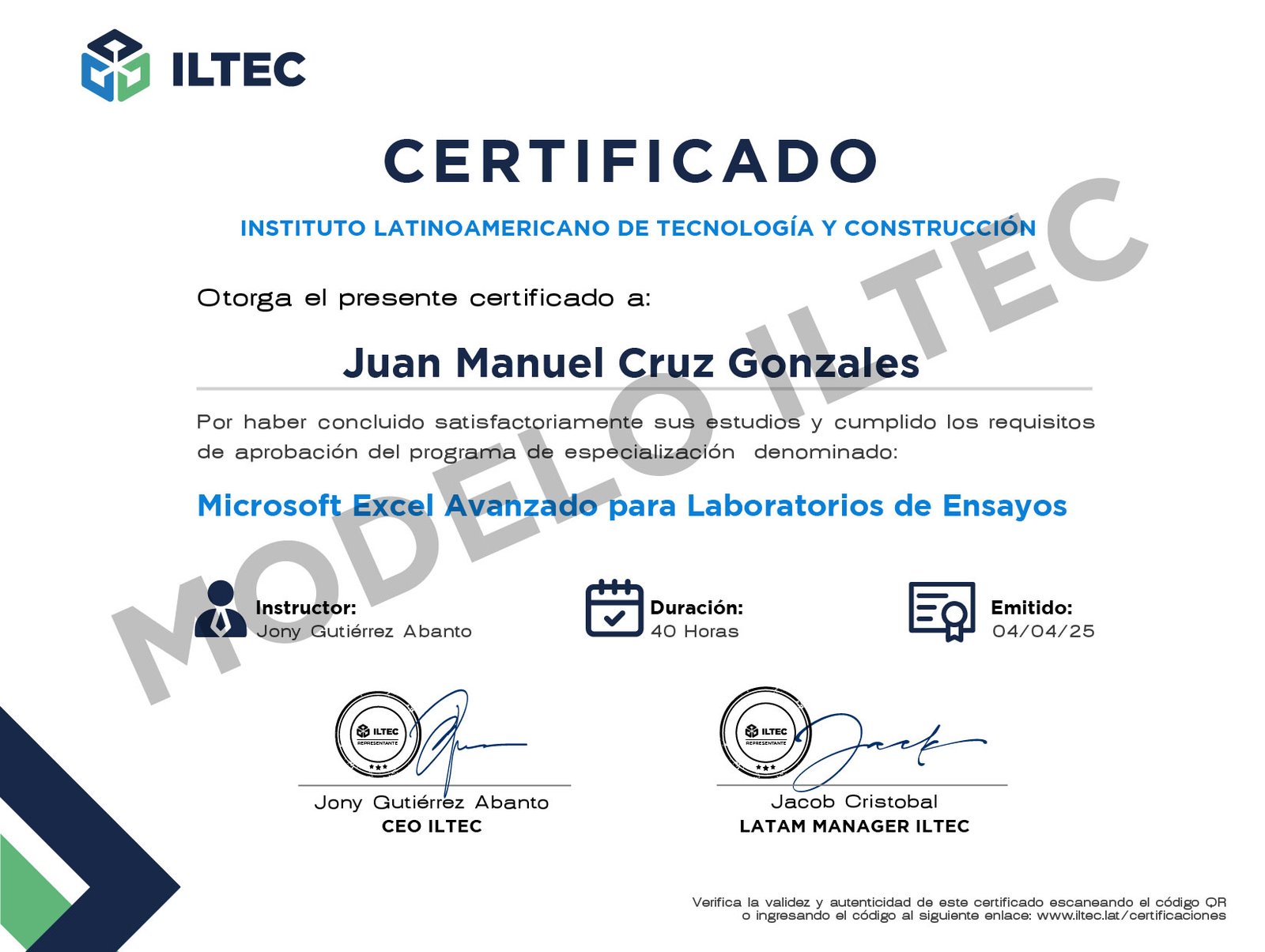 Modelo de certificado digital ILTEC